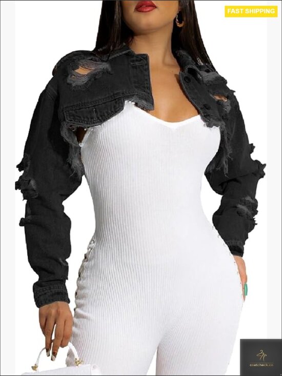 Jackets & Blazers - Cropped Denim Jacket Classic Fit Long Sleeve Button Down Chic Y2K Style